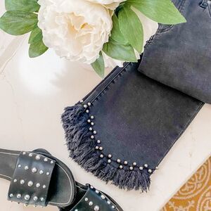 Kick Flare Jeans with Fringe and Studs